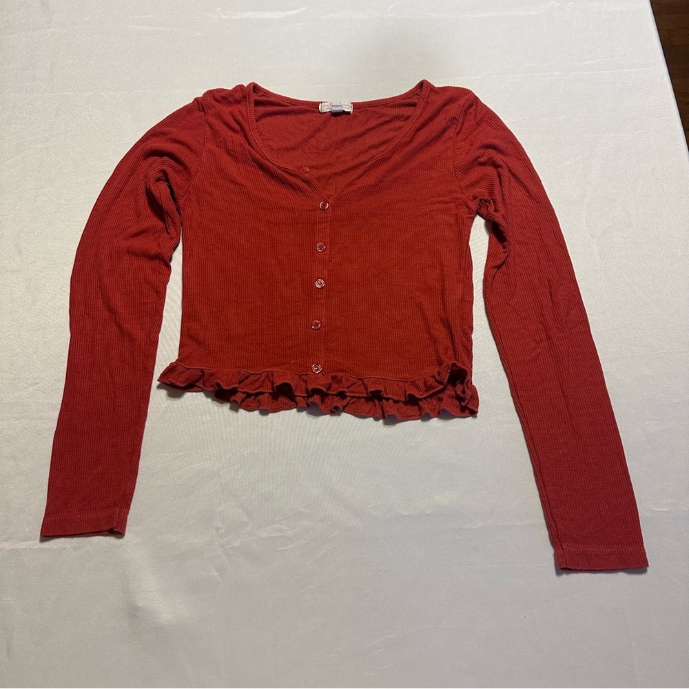 Don’t ask why Women's Red Button-Up Ruffle Top